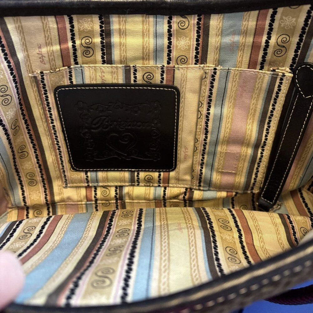 The Savannah Black & Tan Braided Woven Handbag By Brighton With Heart Charm Acce - Picture 5 of 14